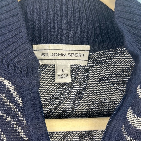 St John Sport Navy Blue Swirl Printed Wool Zip Up Jacket Size Small Casual - Picture 7 of 8